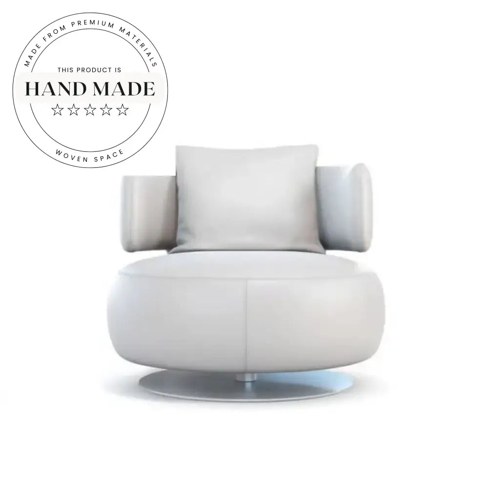 Modern Japandi Leather Swivel Lounge Armchair with Metal Legs