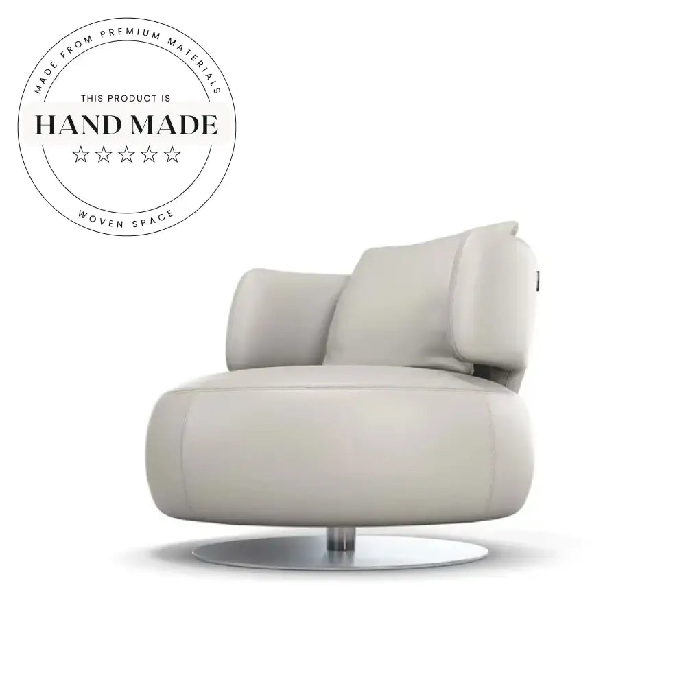Modern Japandi Leather Swivel Lounge Armchair with Metal Legs