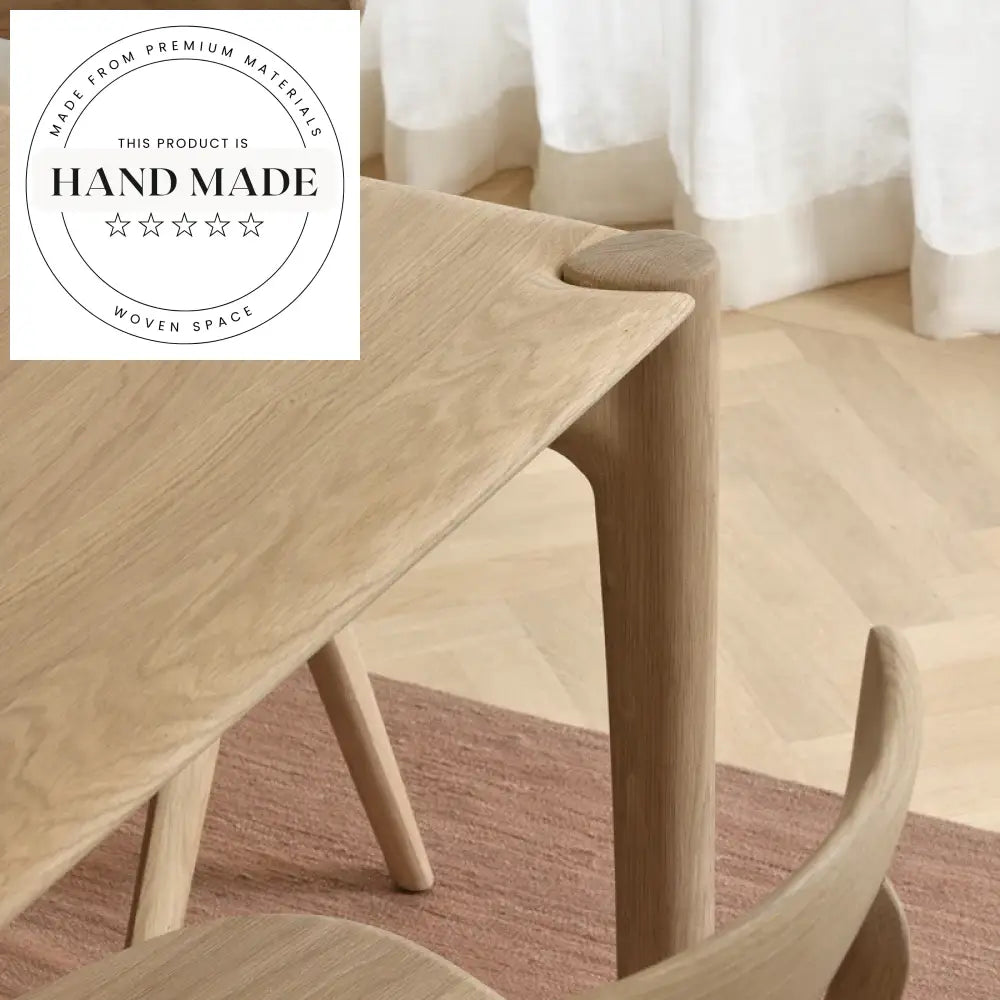 Modern Japanese Minimalist Solid Oak Wood Rectangle Dining Table