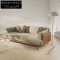 Modern Japanese Three-Seat Sofa with Solid Wood Frame and Movable Cushions