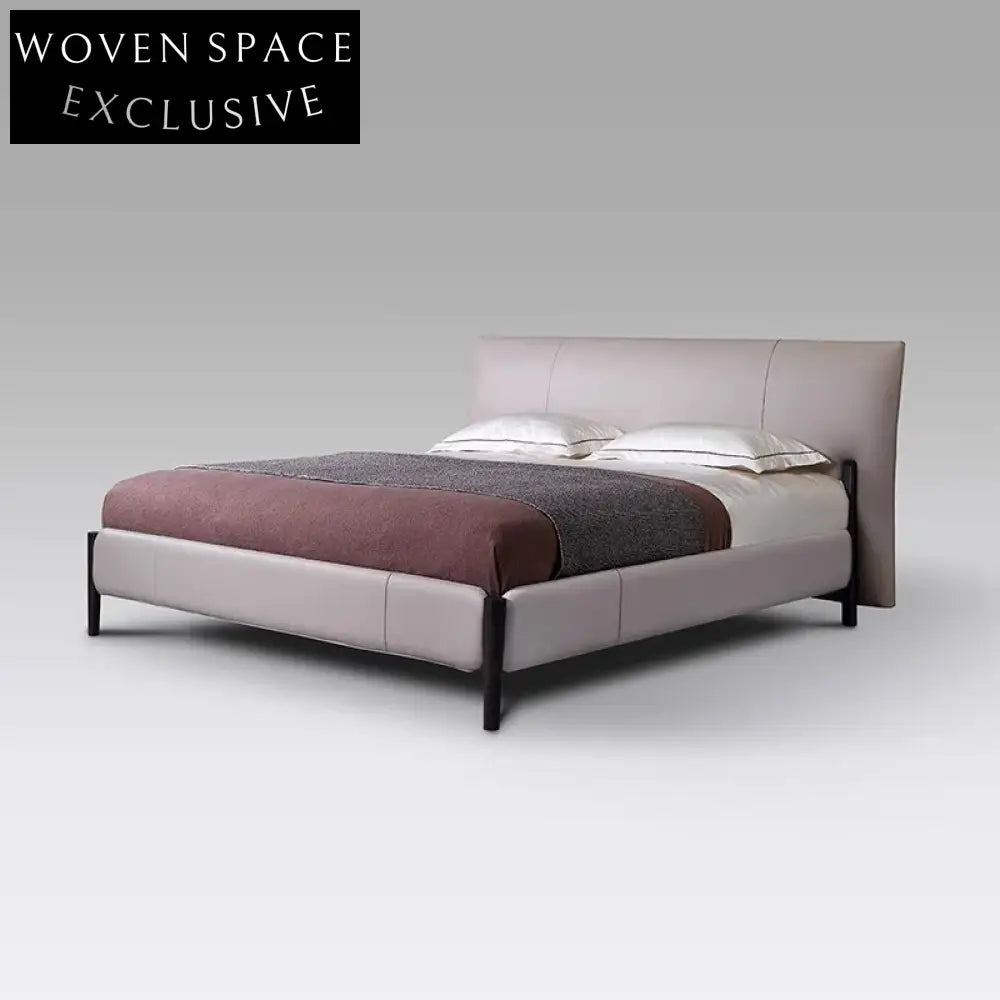 Modern King Size Bed Frame: Leather Upholstery, Solid Wood, Metal Legs