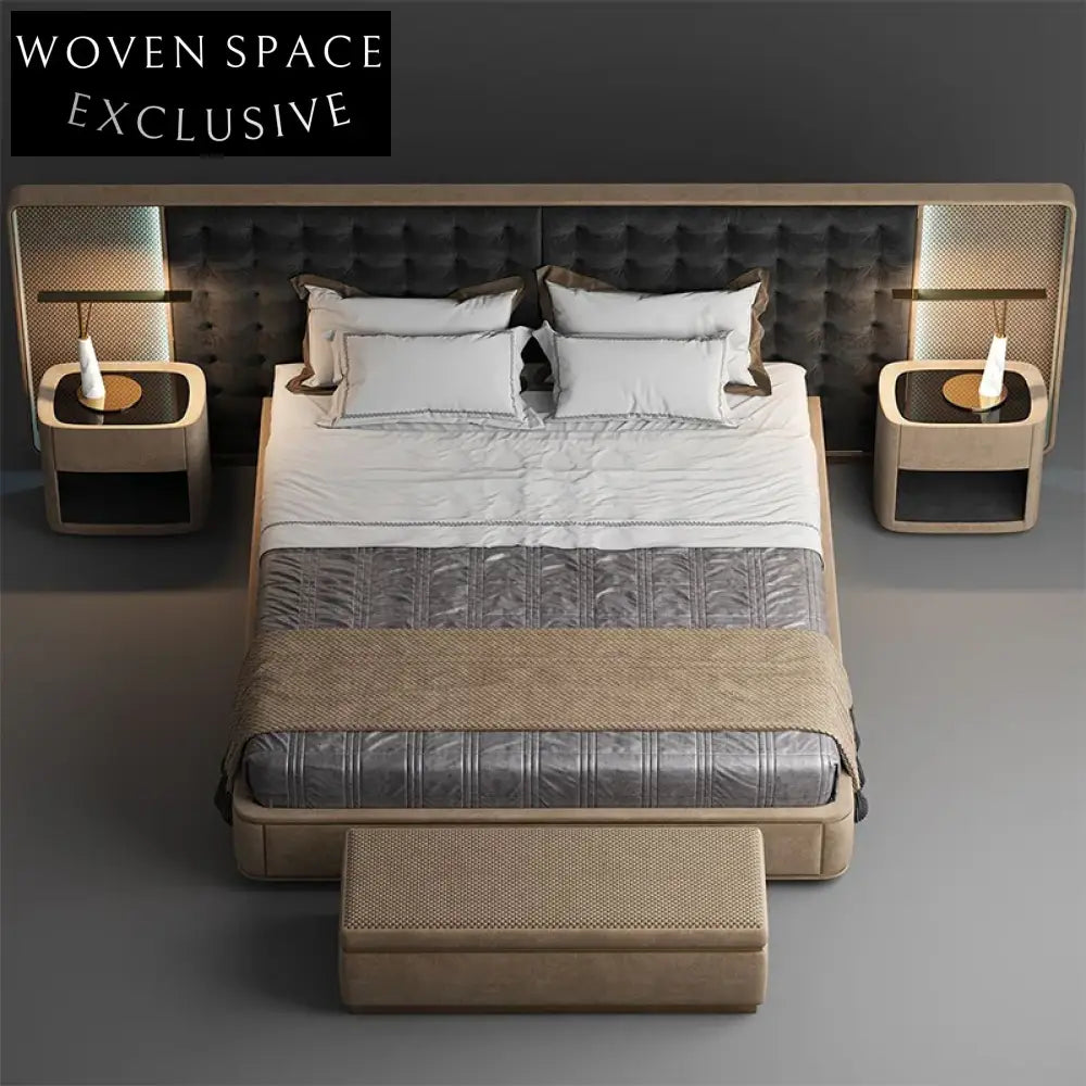 Modern King Size Italian Leather Suede Luxury High Headboard Soft Bed