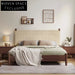 Modern King Size Walnut Wood Bed Frame with Woven Rope Headboard