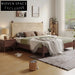Modern King Size Walnut Wood Bed Frame with Woven Rope Headboard