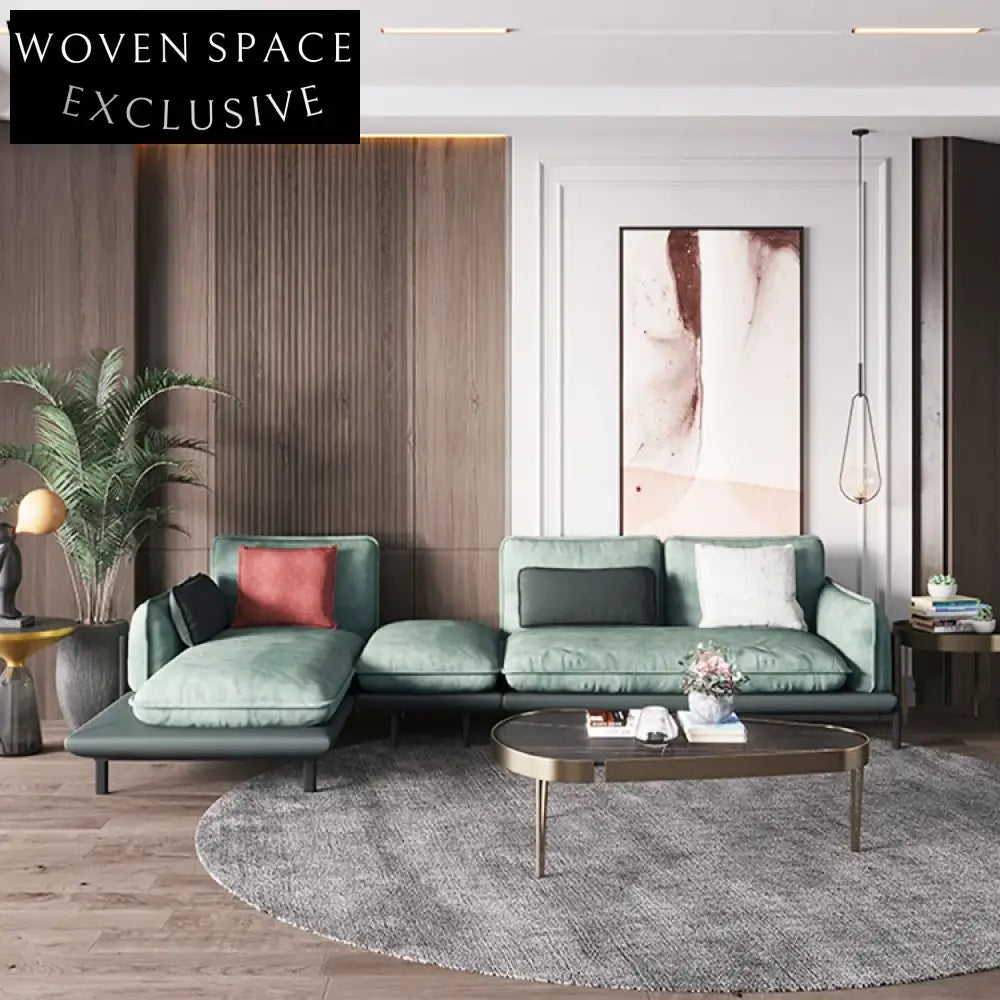 Modern L-Shape Chesterfield Sectional Sofa Set with Chaise Lounge