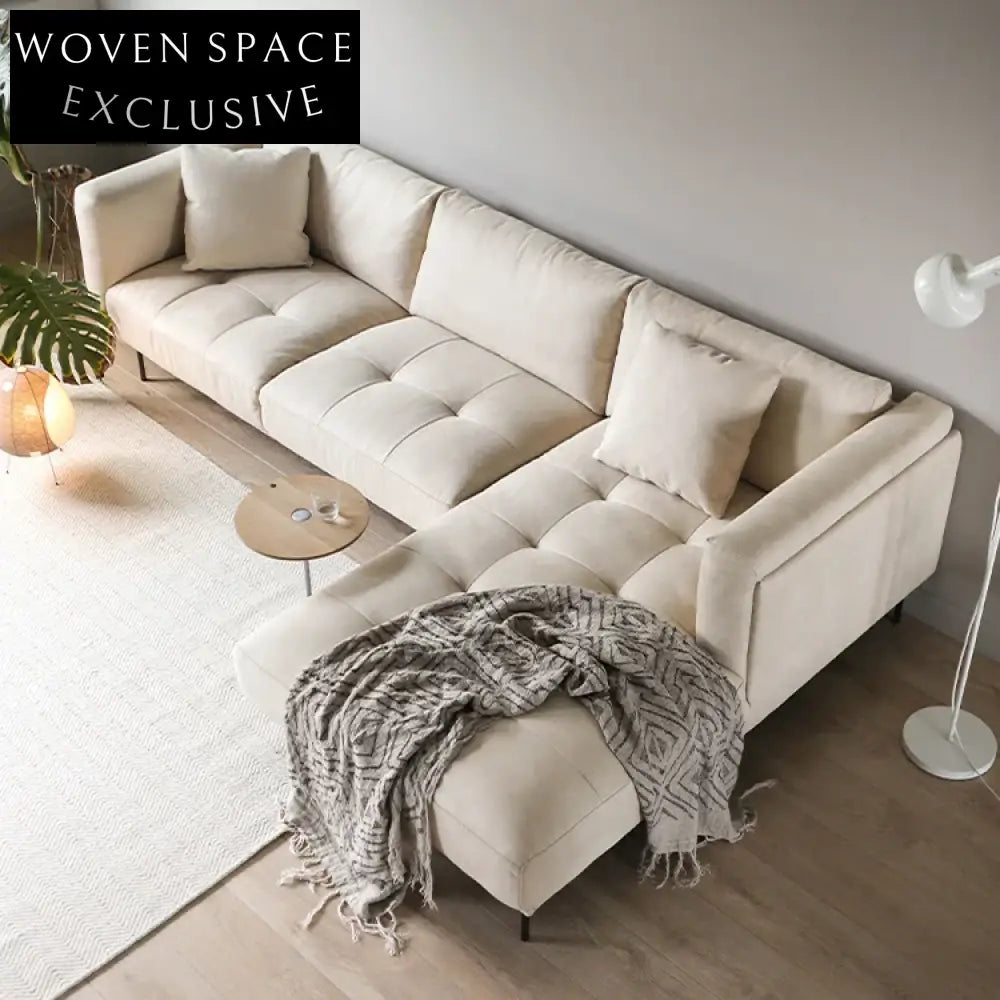 Modern L-Shape Cream Sectional Sofa with High-Density Sponge