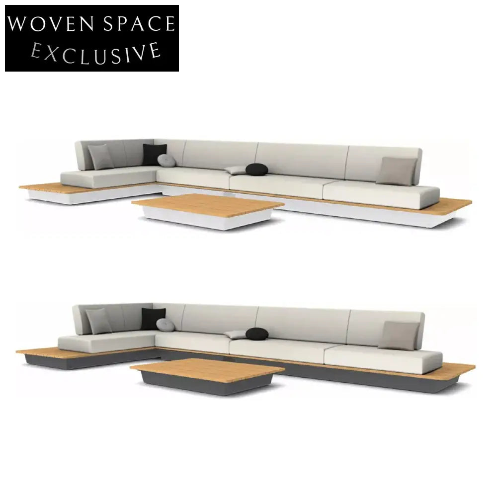 Modern L-Shape Teak Outdoor Sofa Set with All-Weather Cushions for Patio