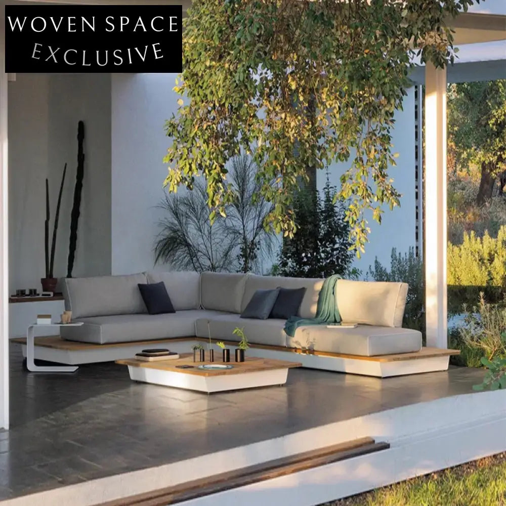 Modern L-Shape Teak Outdoor Sofa Set with All-Weather Cushions for Patio