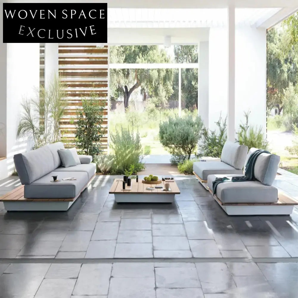 Modern L-Shape Teak Outdoor Sofa Set with All-Weather Cushions for Patio