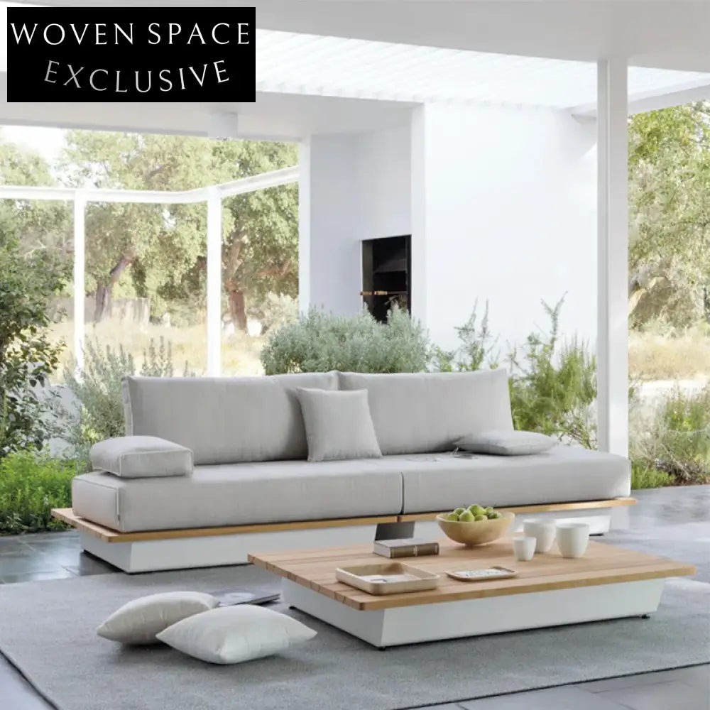 Modern L-Shape Teak Outdoor Sofa Set with All-Weather Cushions for Patio