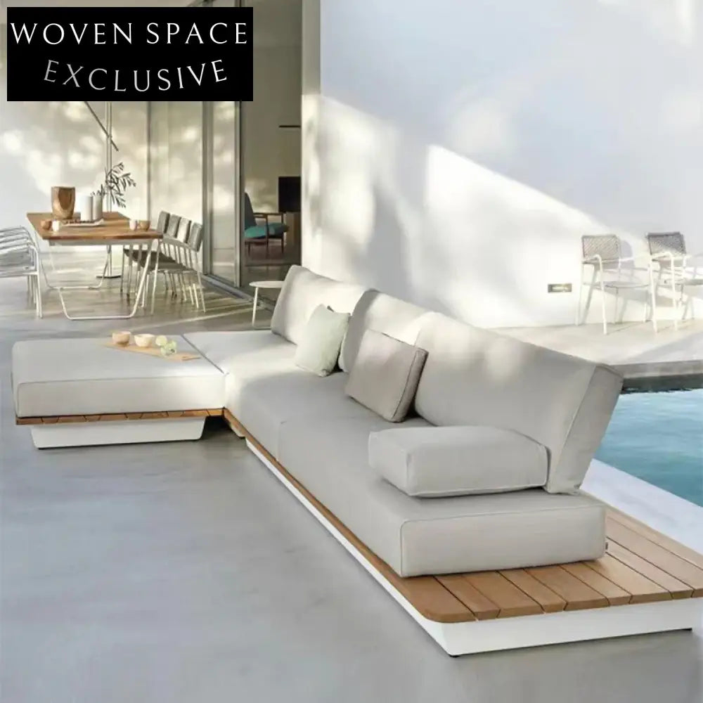 Modern L-Shape Teak Outdoor Sofa Set with All-Weather Cushions for Patio