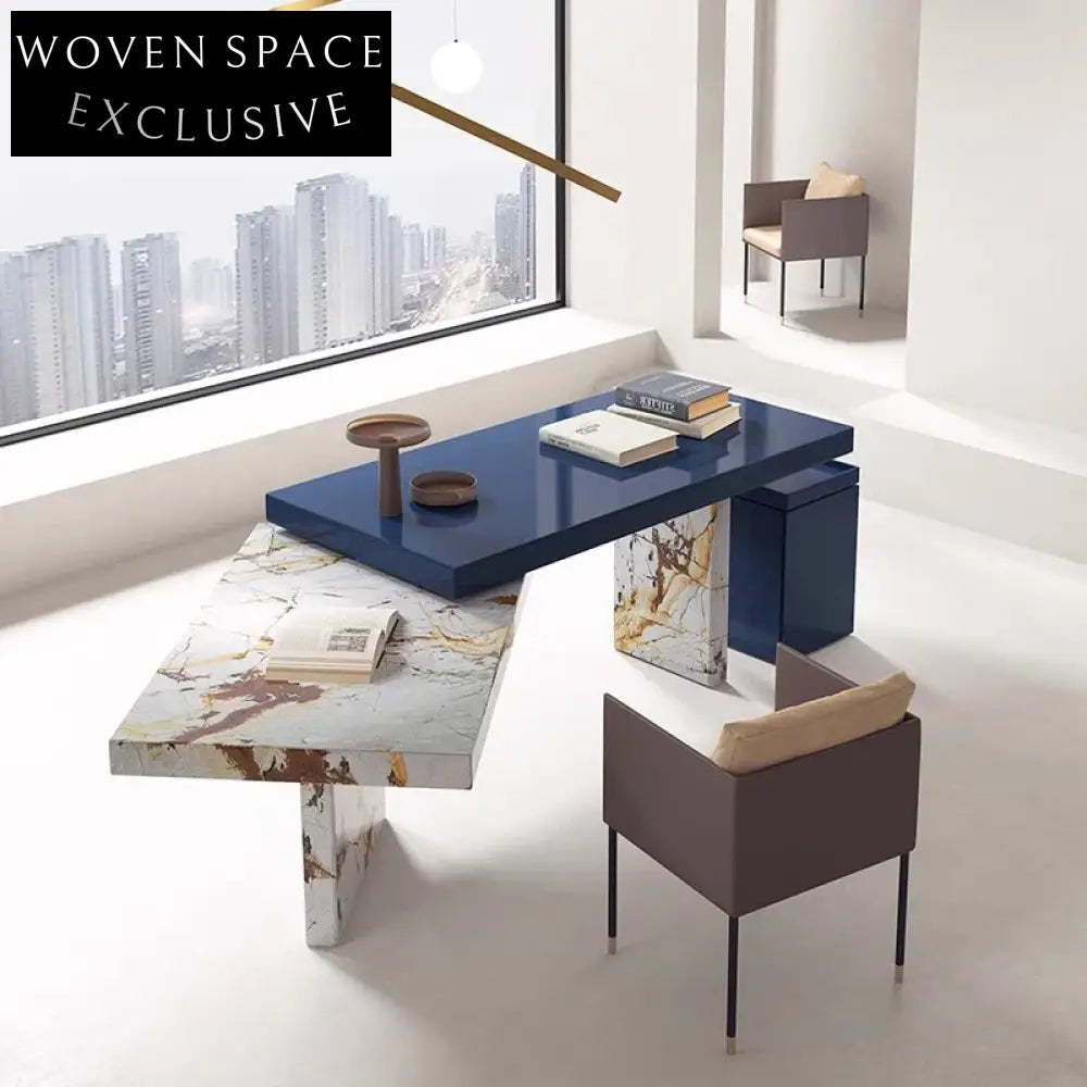 Modern L-Shaped Corner Wood Study Computer Desk Sintered Stone Top