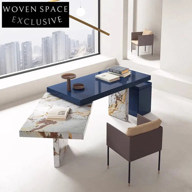 Modern L-Shaped Corner Wood Study Computer Desk Sintered Stone Top