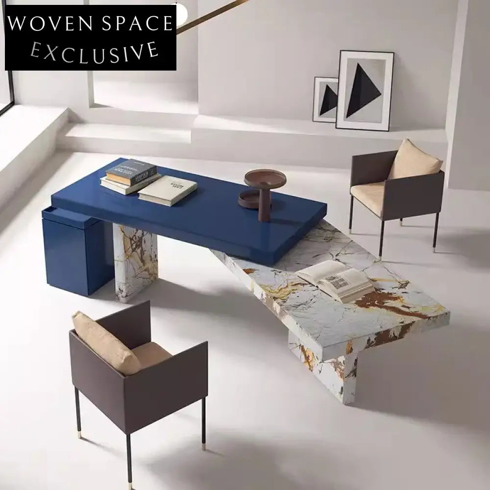 Modern L-Shaped Corner Wood Study Computer Desk Sintered Stone Top