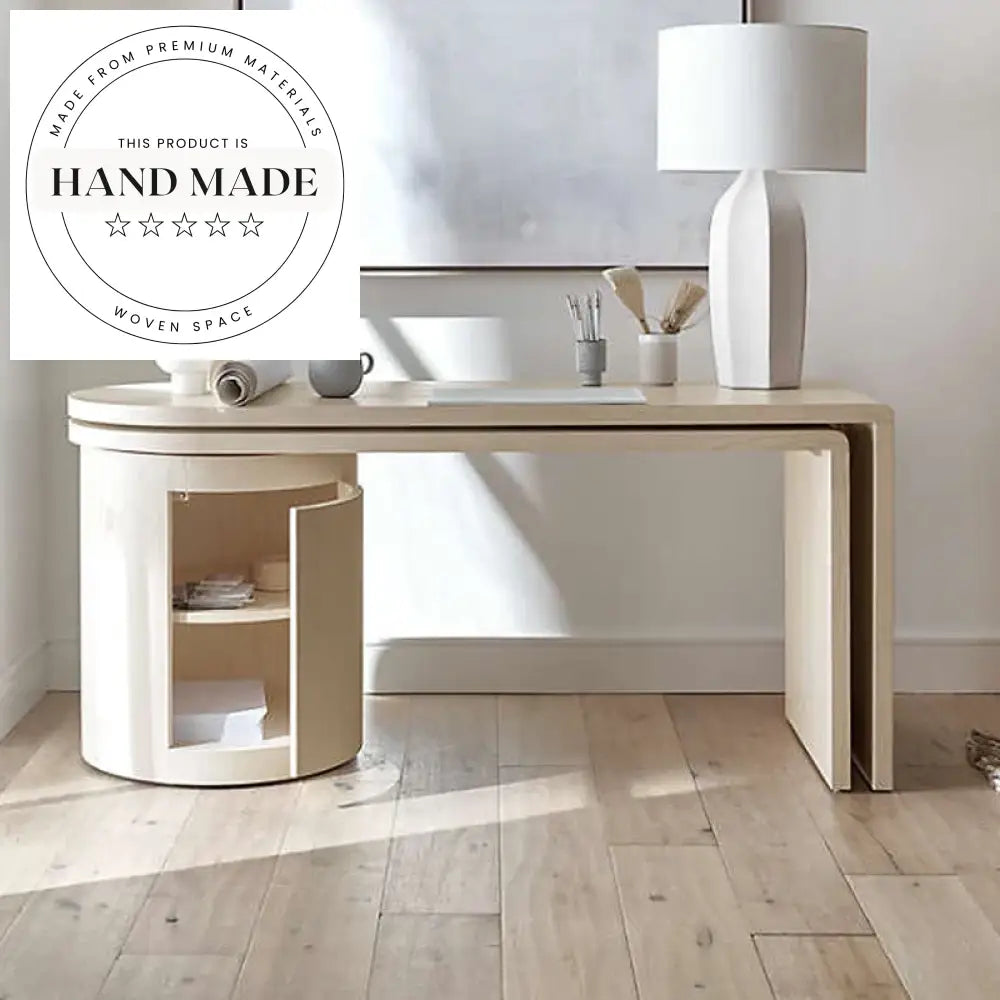 Modern L-Shaped Rotating Solid Wood Corner Storage Study Desk