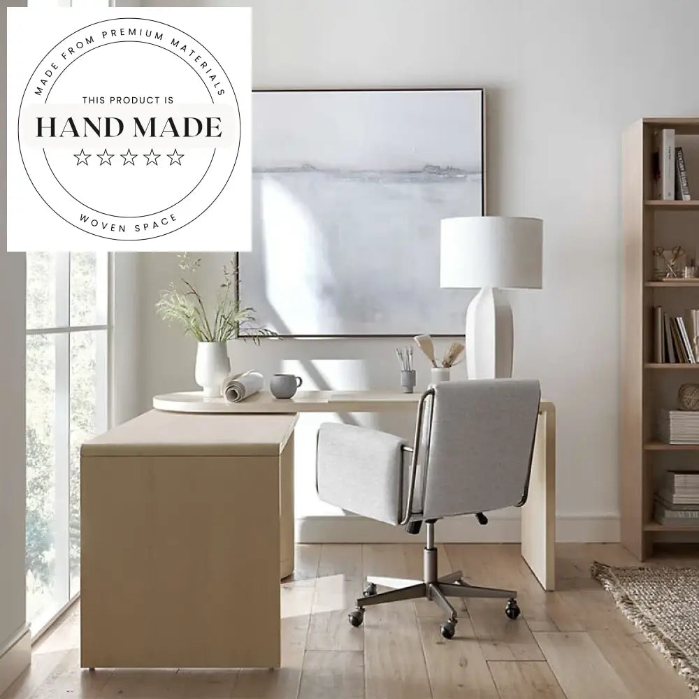 Modern L-Shaped Rotating Solid Wood Corner Storage Study Desk