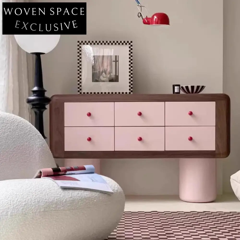 Modern Lacquer Wooden Console Cabinet with Six Drawers for Living Room