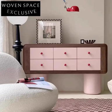 Modern Lacquer Wooden Console Cabinet with Six Drawers for Living Room