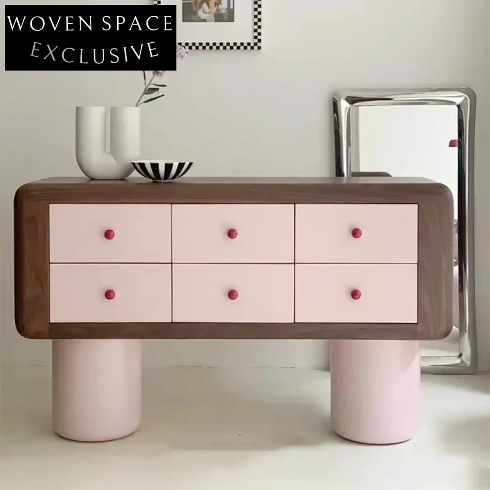 Modern Lacquer Wooden Console Cabinet with Six Drawers for Living Room