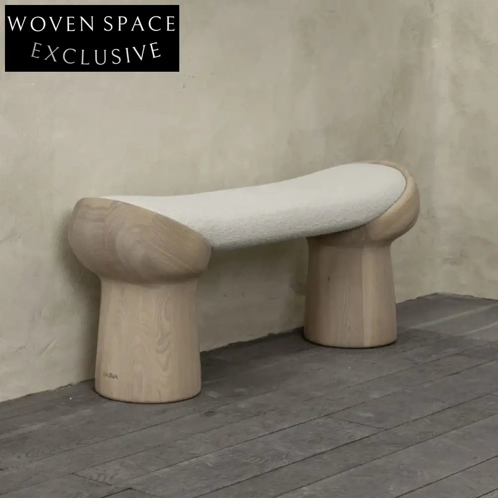 Modern Lamb Wool Boucle Fabric Dining Bench and Ottoman for Living Room