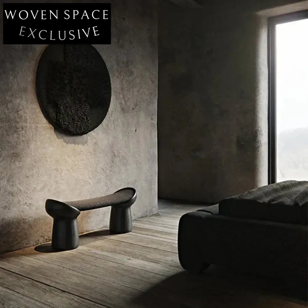 Modern Lamb Wool Boucle Fabric Dining Bench and Ottoman for Living Room