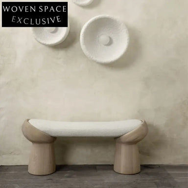 Modern Lamb Wool Boucle Fabric Dining Bench and Ottoman for Living Room