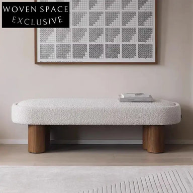 Modern Lamb Wool Fabric Solid Wood Bed End Bench Long Ottoman Chair