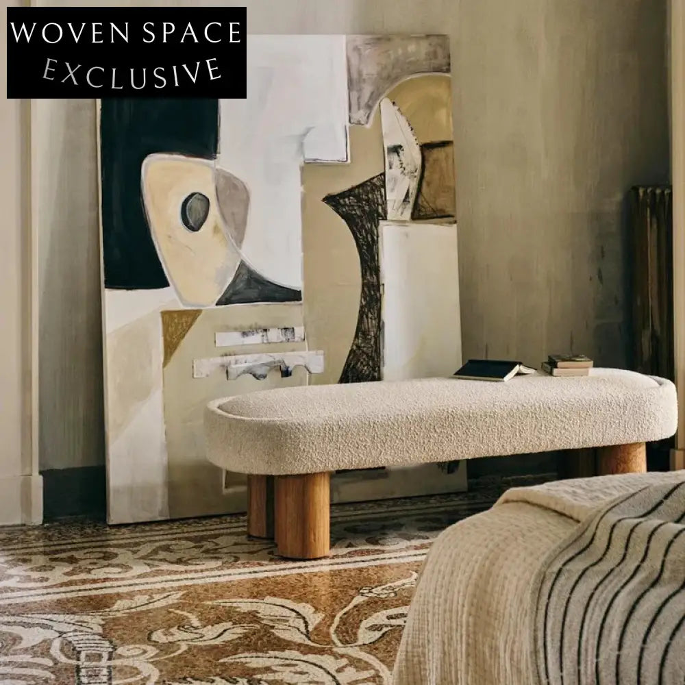 Modern Lamb Wool Fabric Solid Wood Bed End Bench Long Ottoman Chair