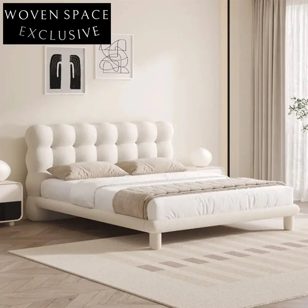 Modern Lambswool Upholstered Solid Wood Frame Luxury Bedroom Bed