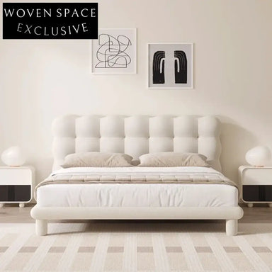 Modern Lambswool Upholstered Solid Wood Frame Luxury Bedroom Bed