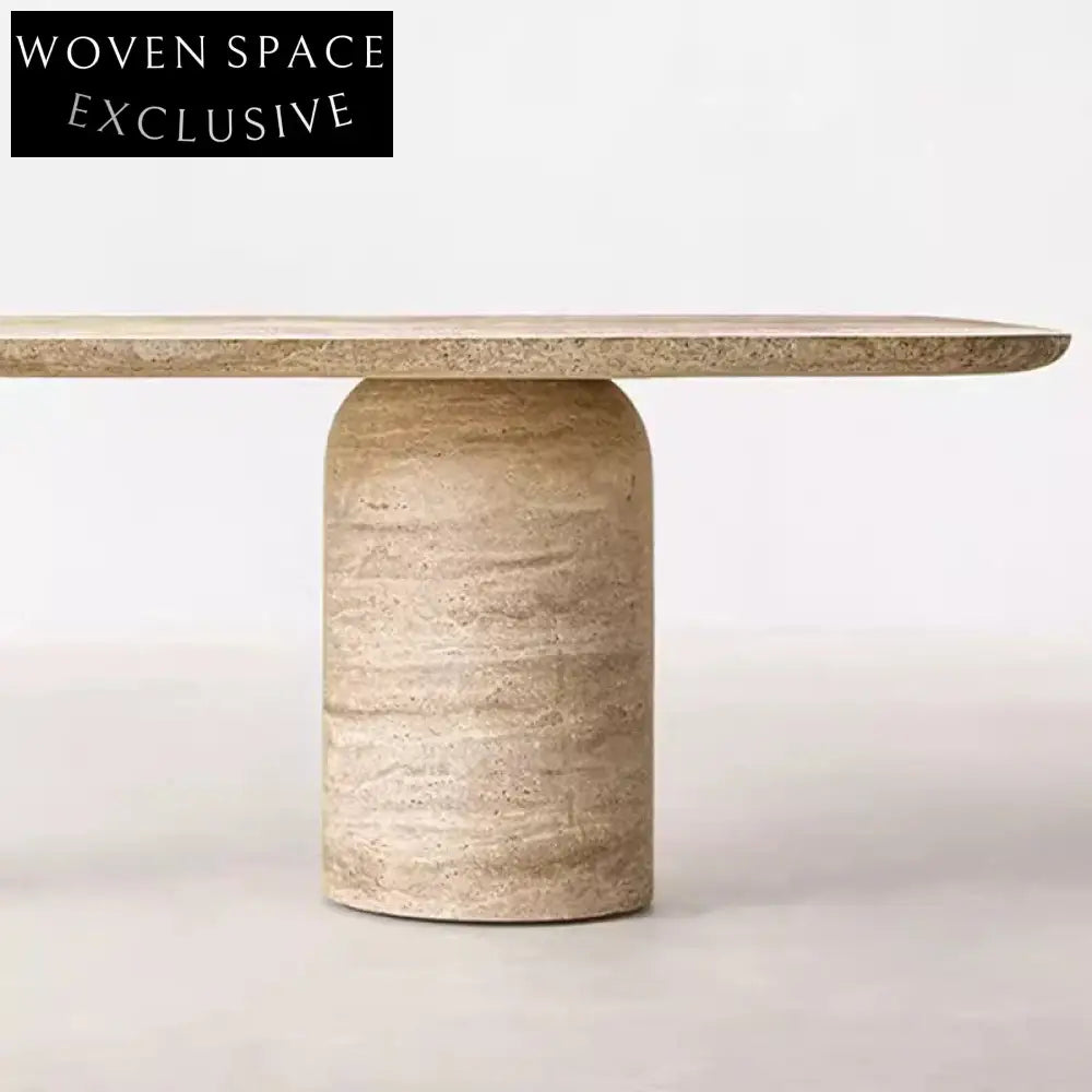 Modern Large Travertine Cylinder Base Luxury Marble Design 10-Seater Dining Table