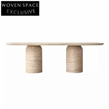 Modern Large Travertine Cylinder Base Luxury Marble Design 10-Seater Dining Table