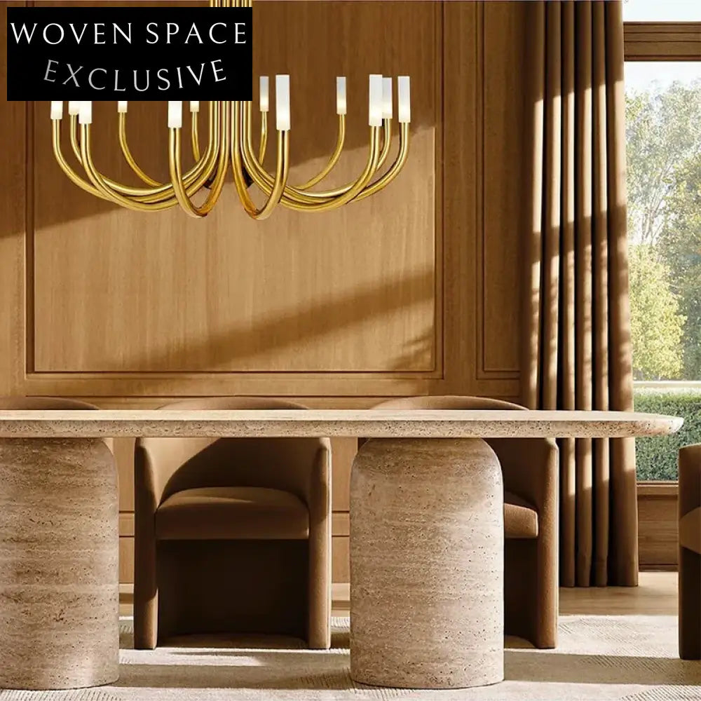 Modern Large Travertine Cylinder Base Luxury Marble Design 10-Seater Dining Table