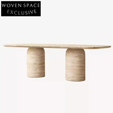 Modern Large Travertine Cylinder Base Luxury Marble Design 10-Seater Dining Table