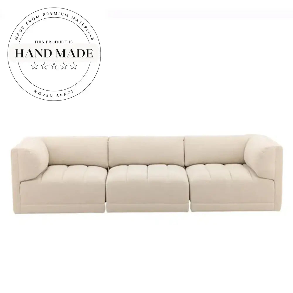 Modern Large Upholstered Linen Fabric Sectional Living Room Sofa