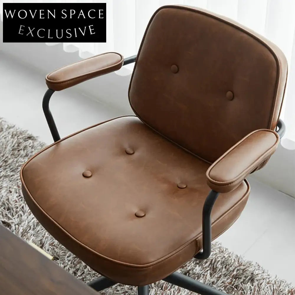 Modern Leather Armrest Study Chair, Height Adjustable Swivel Office Chair