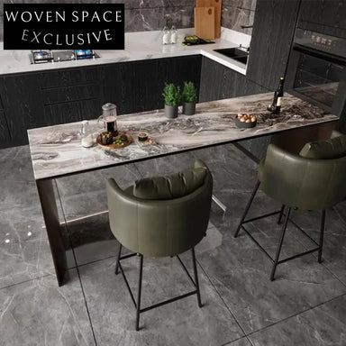 Modern Leather Bar Chair Curved Backrest Black Metal Legs Kitchen Stool