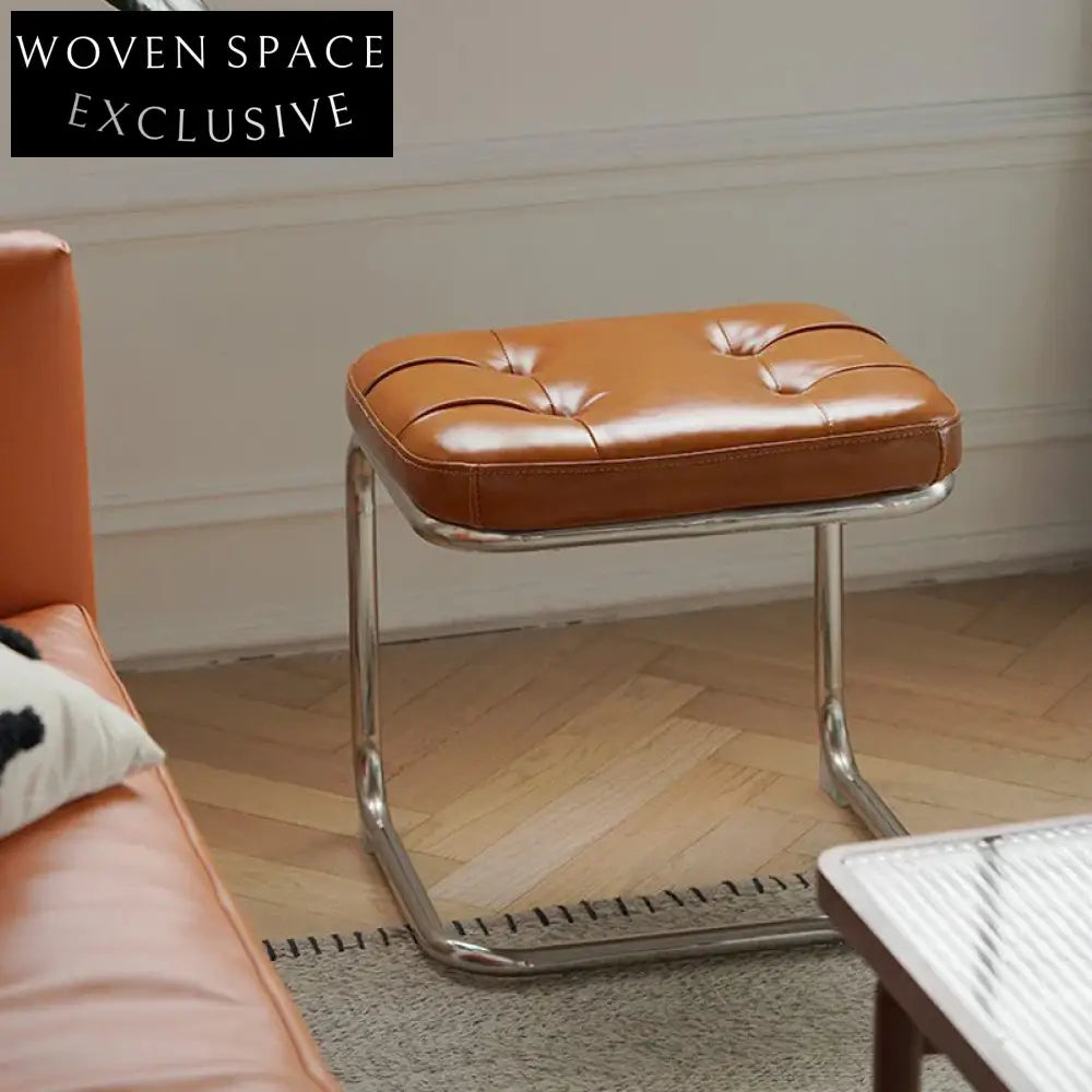 Modern Leather Hallway Bench with Stainless Steel Base Ottoman for Entryway