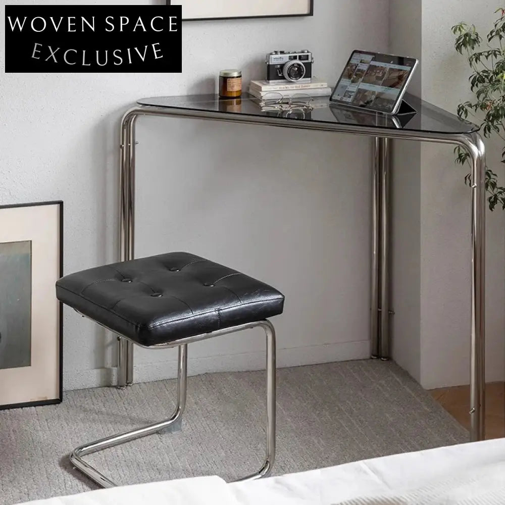 Modern Leather Hallway Bench with Stainless Steel Base Ottoman for Entryway
