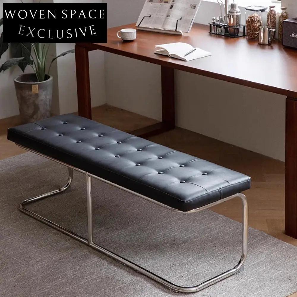 Modern Leather Hallway Bench with Stainless Steel Base Ottoman for Entryway
