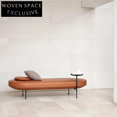 Modern Leather I-Shape Sofa Bench with Integrated Side Table and Metal Legs