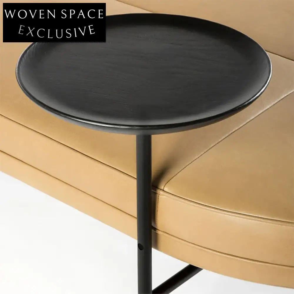 Modern Leather I-Shape Sofa Bench with Integrated Side Table and Metal Legs