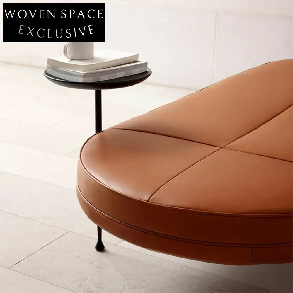 Modern Leather I-Shape Sofa Bench with Integrated Side Table and Metal Legs