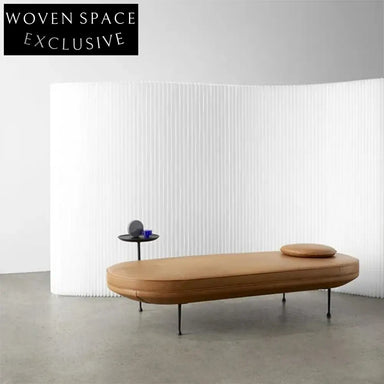 Modern Leather I-Shape Sofa Bench with Integrated Side Table and Metal Legs