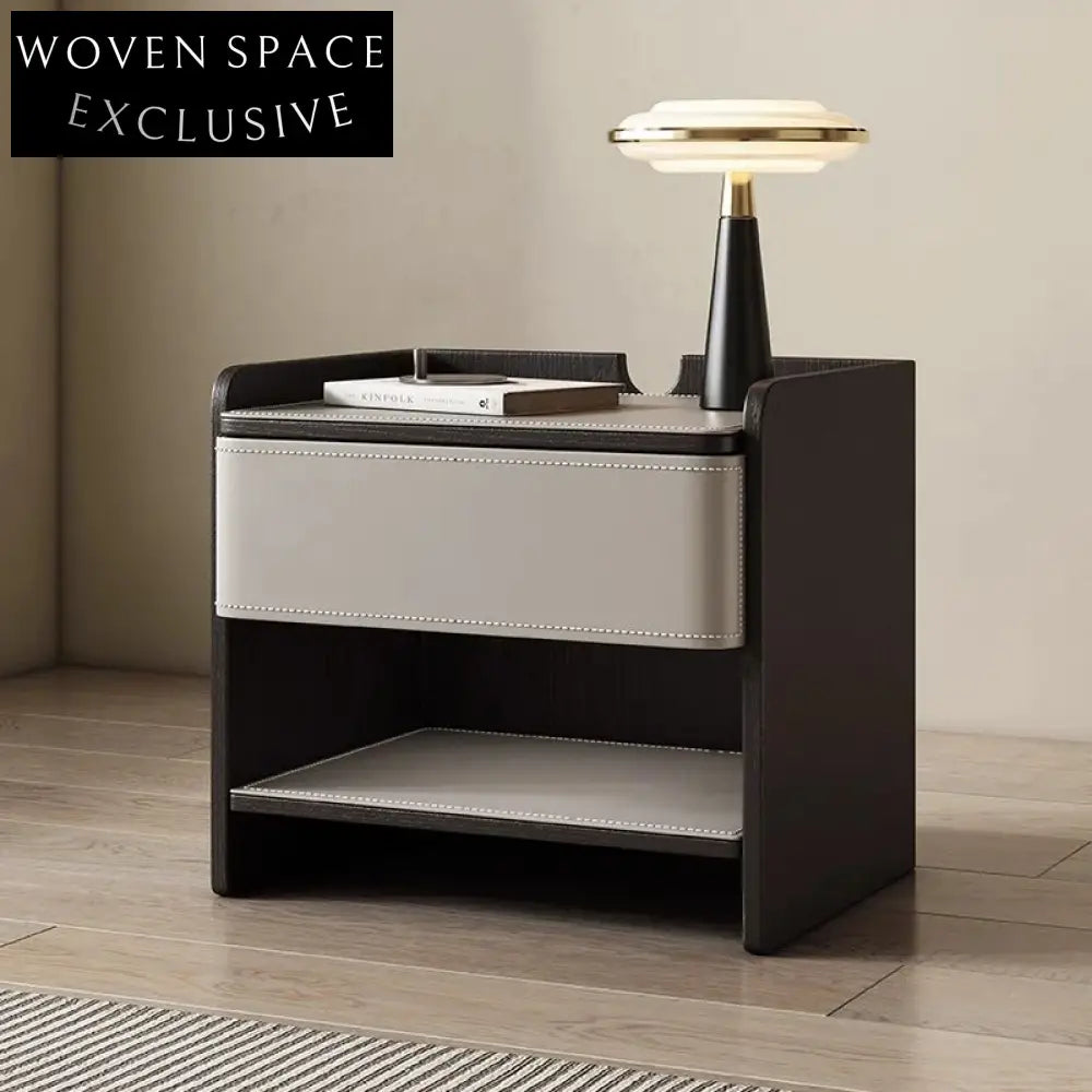 Modern Leather Nightstand with Metal Frame and Storage Drawer Bedside Table