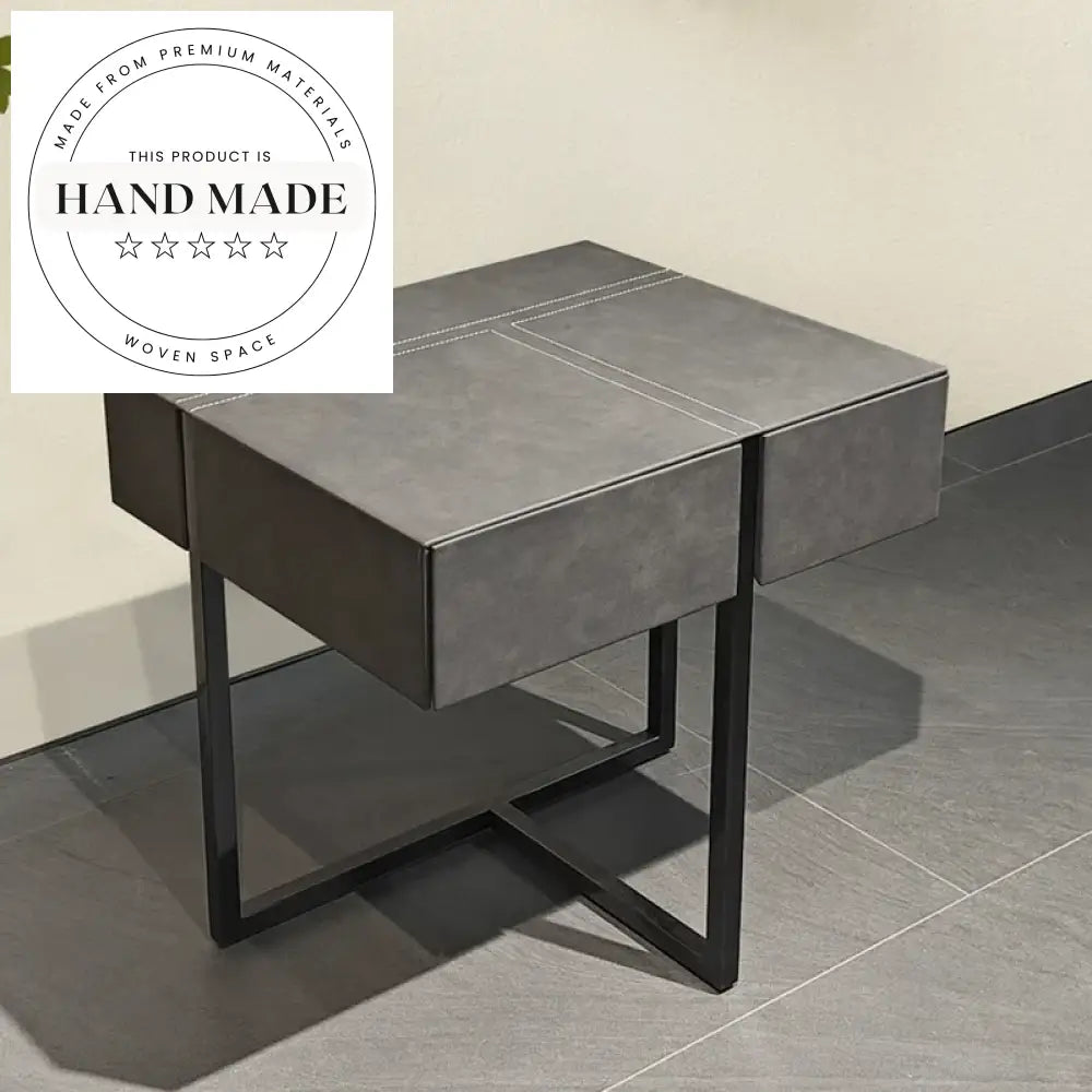 Modern Leather Nightstand with Stainless Steel Legs and Storage Bedside Table