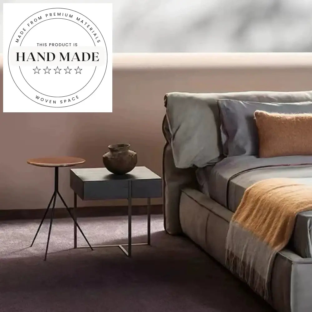 Modern Leather Nightstand with Stainless Steel Legs and Storage Bedside Table