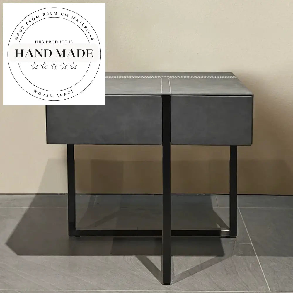 Modern Leather Nightstand with Stainless Steel Legs and Storage Bedside Table