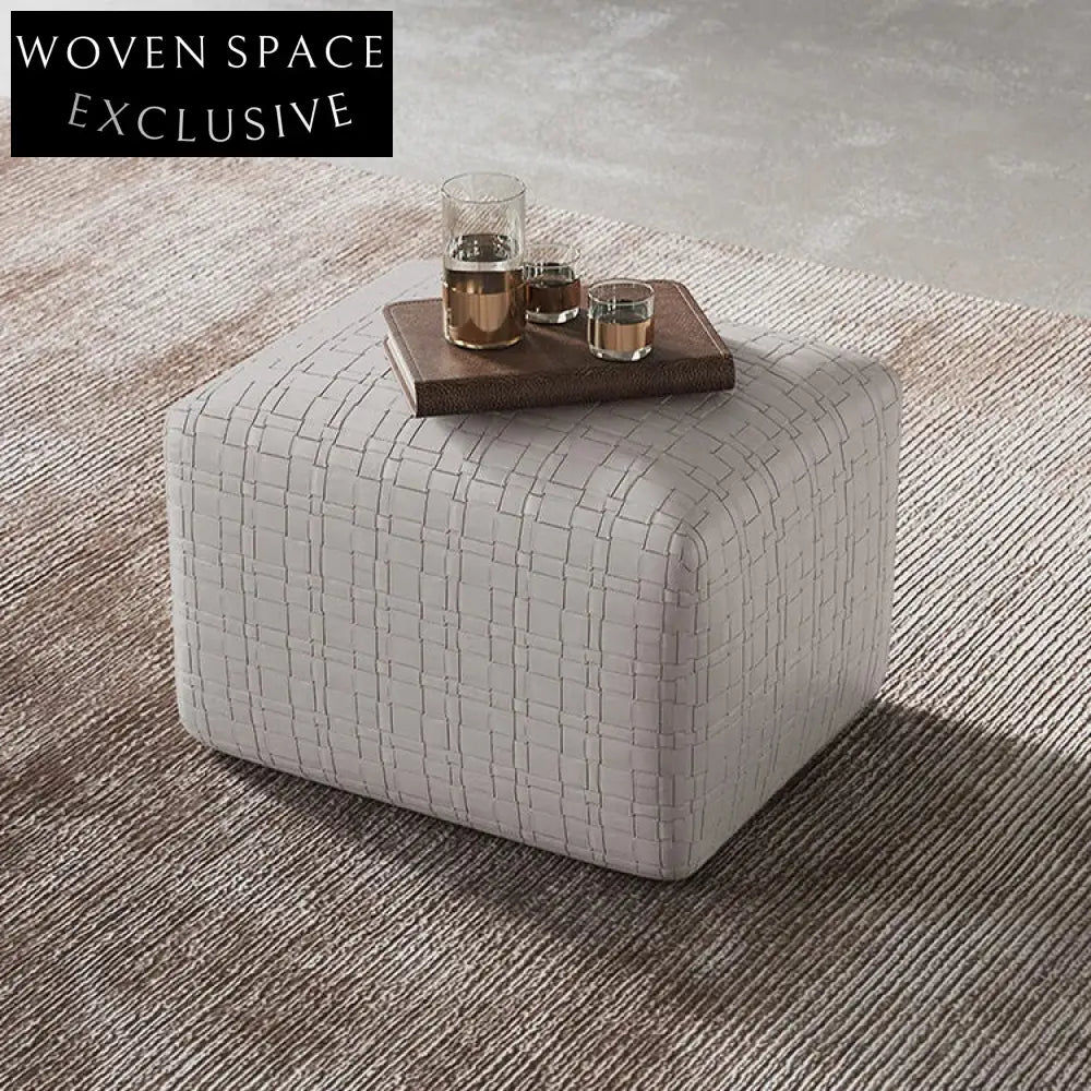 Modern Leather Ottoman Footstool with Wood Frame for Living Room Accent