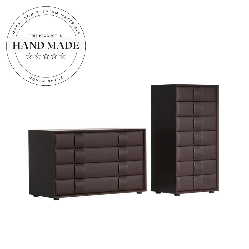 Modern Leather Two Drawer Italian Style Bedside Table